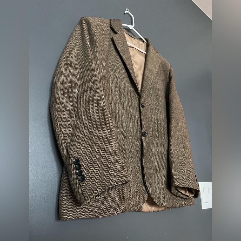 NWOT Mens Blazer Herringbone Tweed Jacket Two Button Wool Blend Sport Coat - Picture 6 of 14